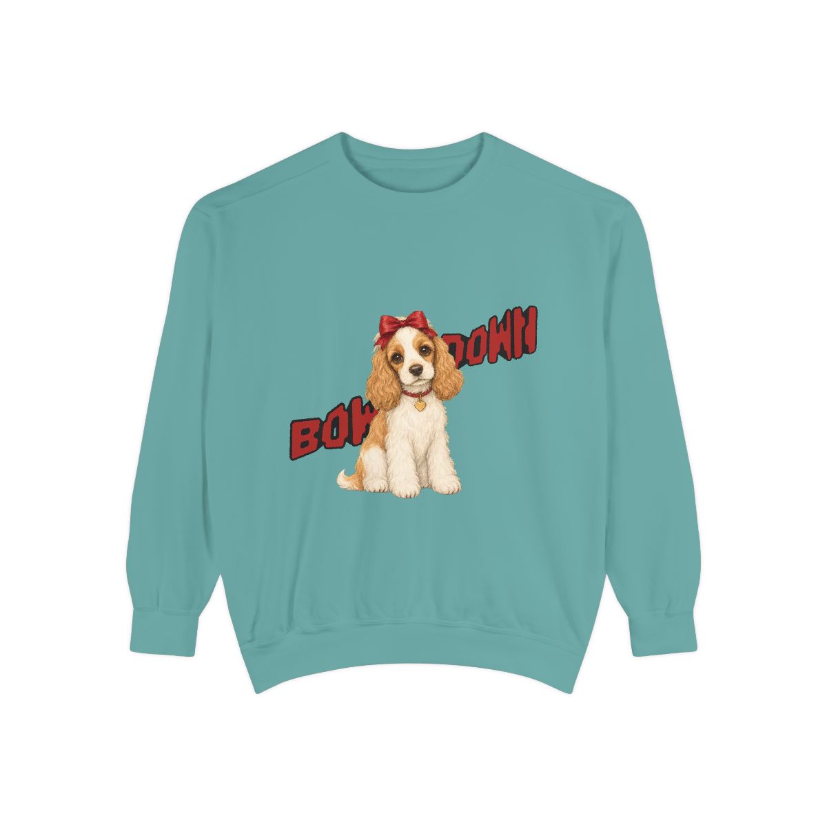 Bow Down garment-dyed sweatshirt in Seafoam, front