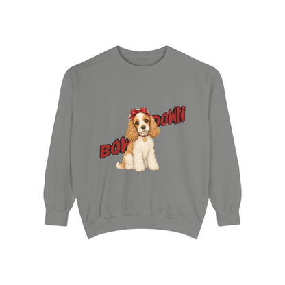 Bow Down garment-dyed sweatshirt in Grey, front