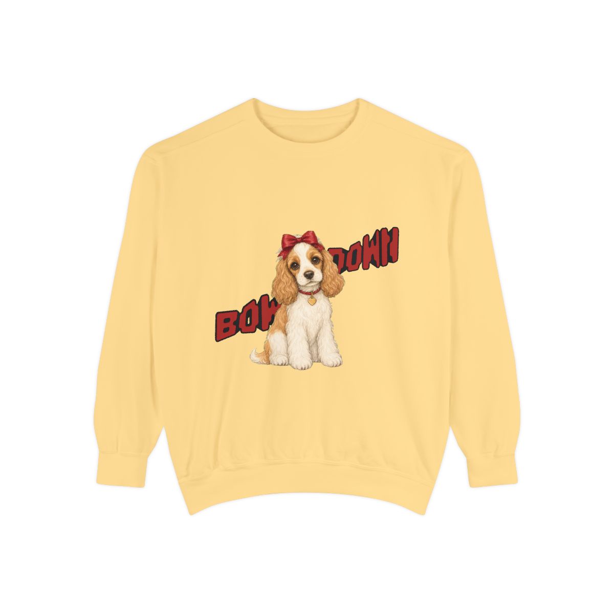 Bow Down garment-dyed sweatshirt in Butter, front