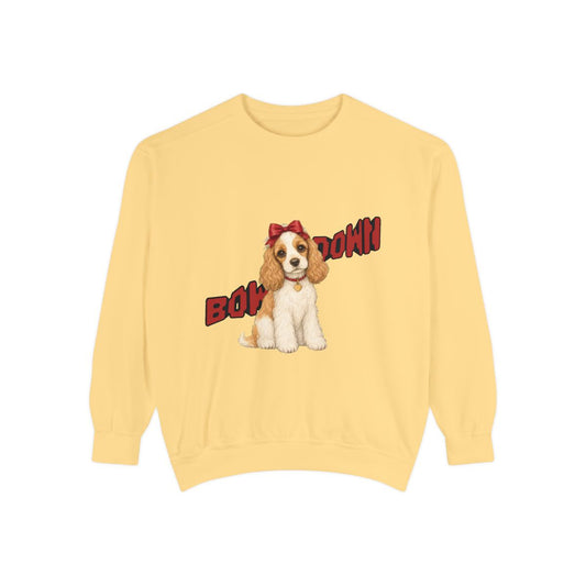 Bow Down garment-dyed sweatshirt in Butter, front