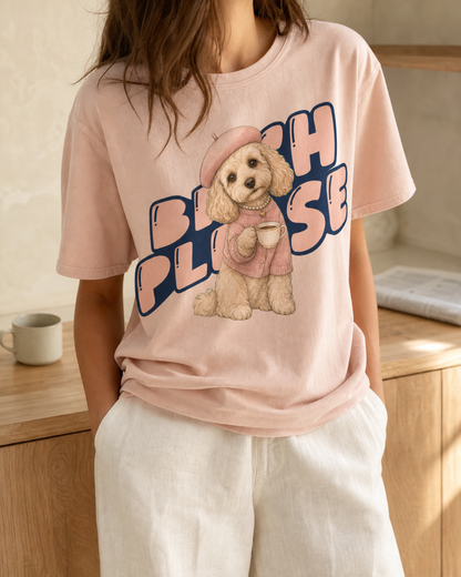 Bruh Please garment-dyed tee in ivory, worn