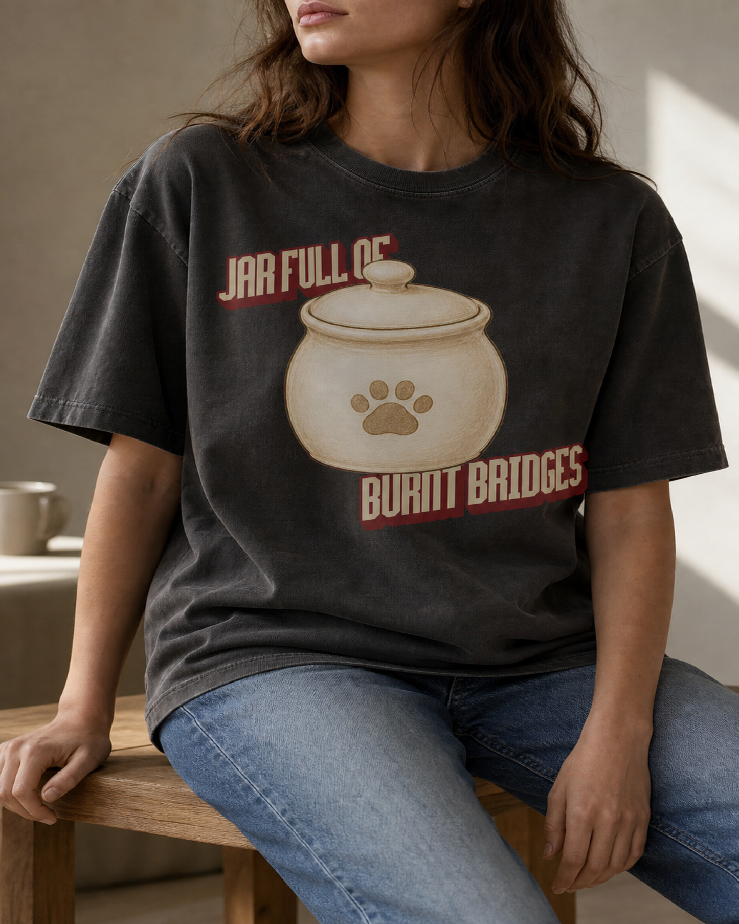Jar Full of Burnt Bridges garment-dyed tee, worn