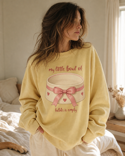 My Little Bowl Is Empty garment-dyed sweatshirt, worn