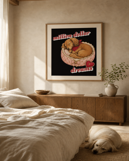 Million Dollar Dreams giclee art print framed in a bedroom