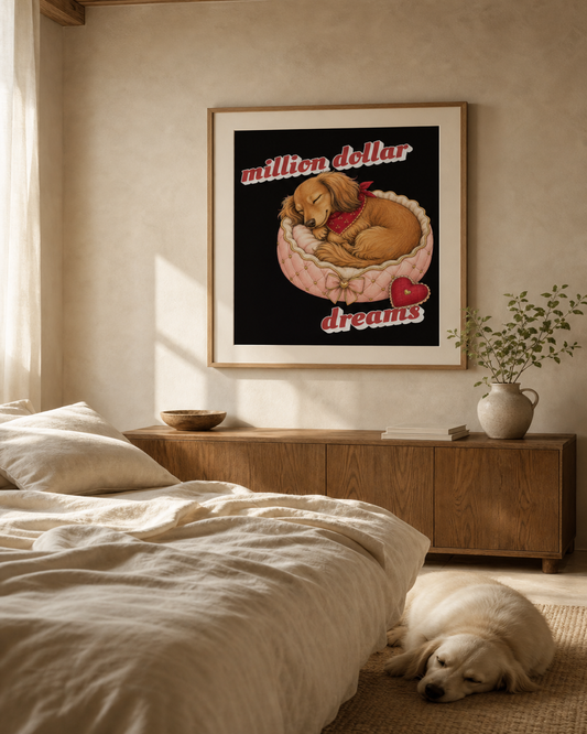 Million Dollar Dreams giclee art print framed in a bedroom