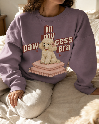In My Paw-ncess Era garment-dyed sweatshirt, worn