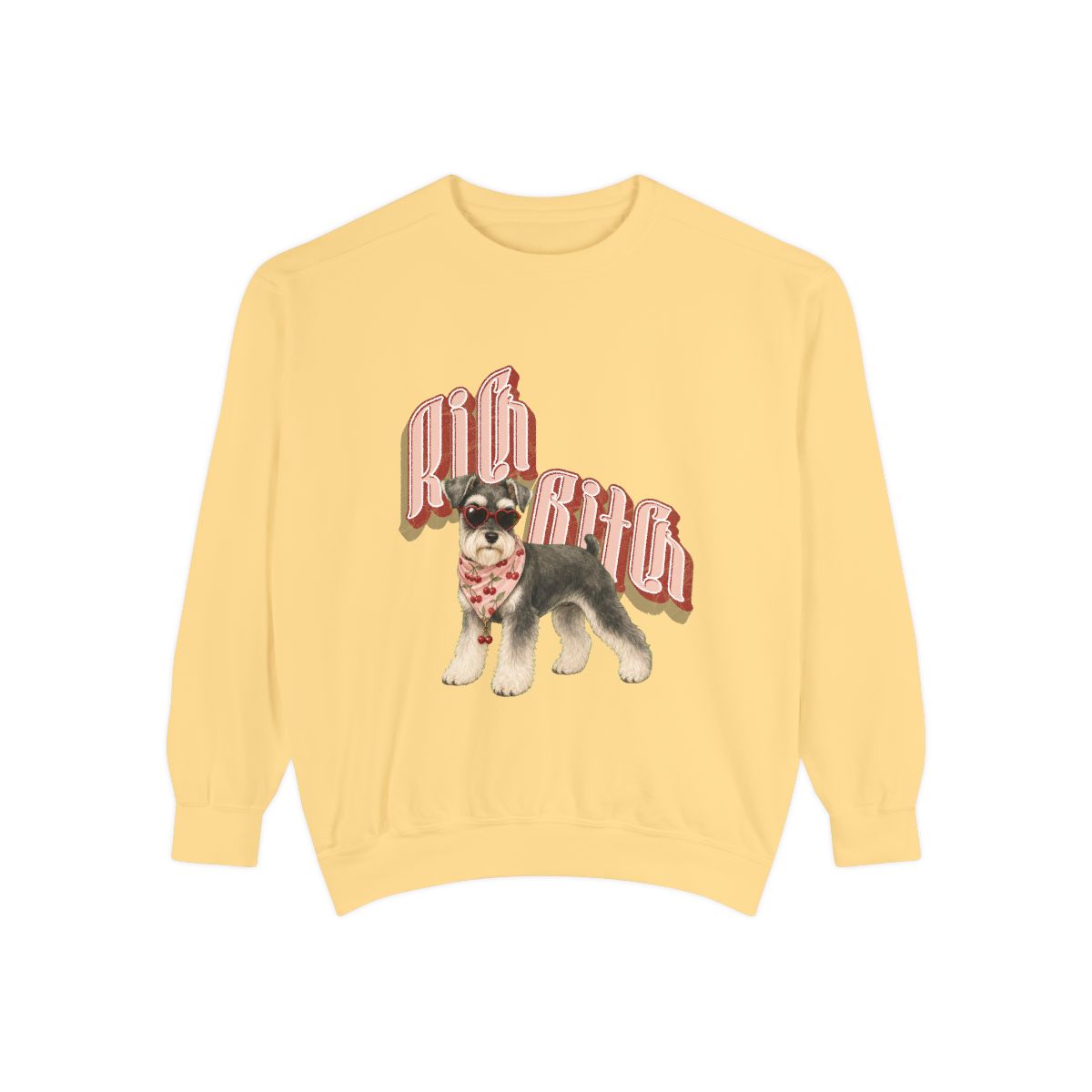 Rich Bitch garment-dyed sweatshirt in Butter, front