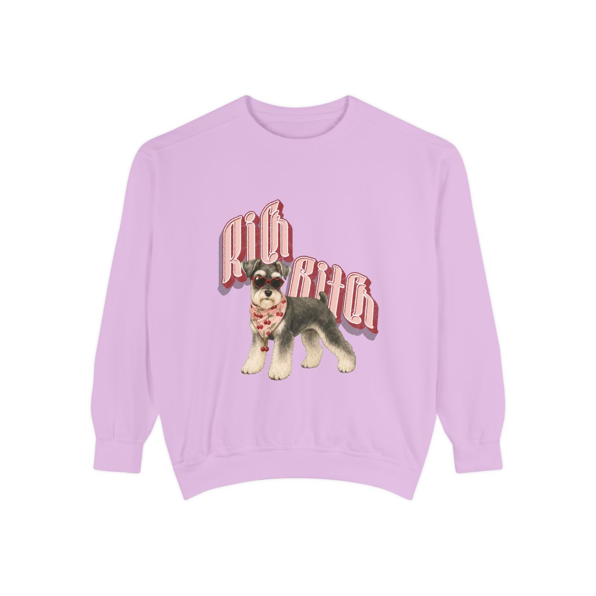 Rich Bitch garment-dyed sweatshirt in Orchid, front