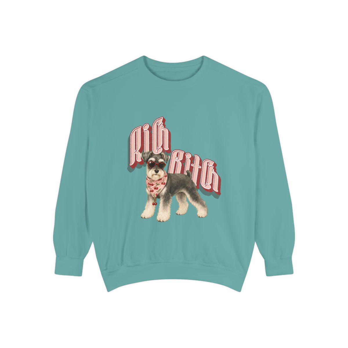 Rich Bitch garment-dyed sweatshirt in Seafoam, front
