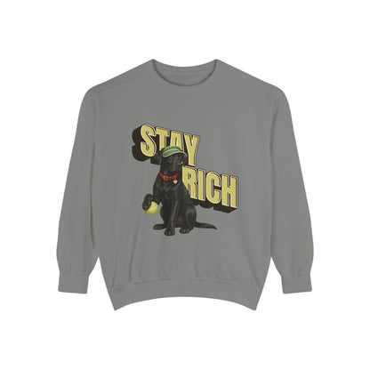 Stay Rich garment-dyed sweatshirt in Grey, front