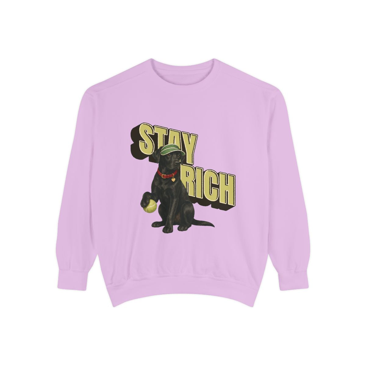 Stay Rich garment-dyed sweatshirt in Orchid, front