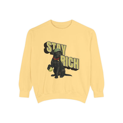 Stay Rich garment-dyed sweatshirt in Butter, front