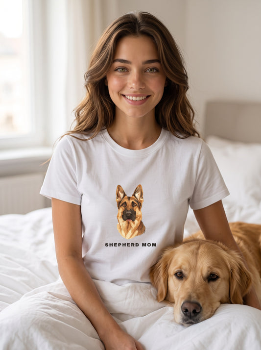 Woman wearing the German Shepherd Mom tee