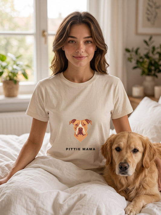 Woman wearing the Pittie Mama tee